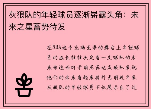 灰狼队的年轻球员逐渐崭露头角：未来之星蓄势待发